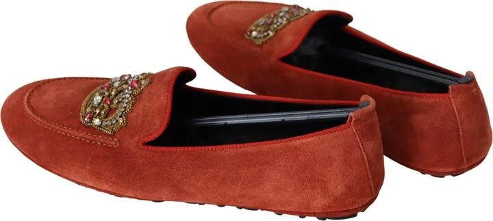 Orange Leather Crystal Crown Loafers Men's Shoes - Image 3