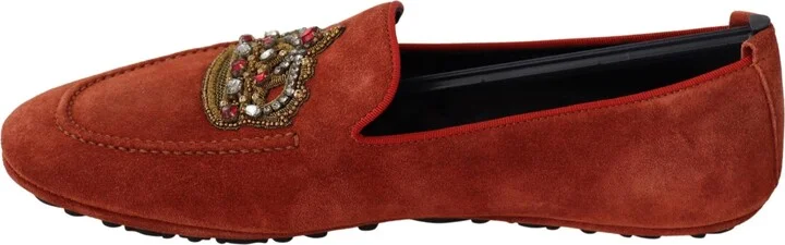 Orange Leather Crystal Crown Loafers Men's Shoes - Image 4