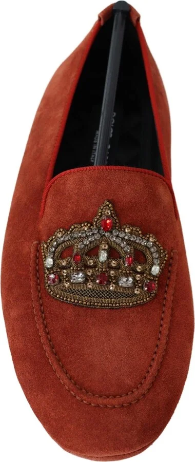 Orange Leather Crystal Crown Loafers Men's Shoes - Image 6