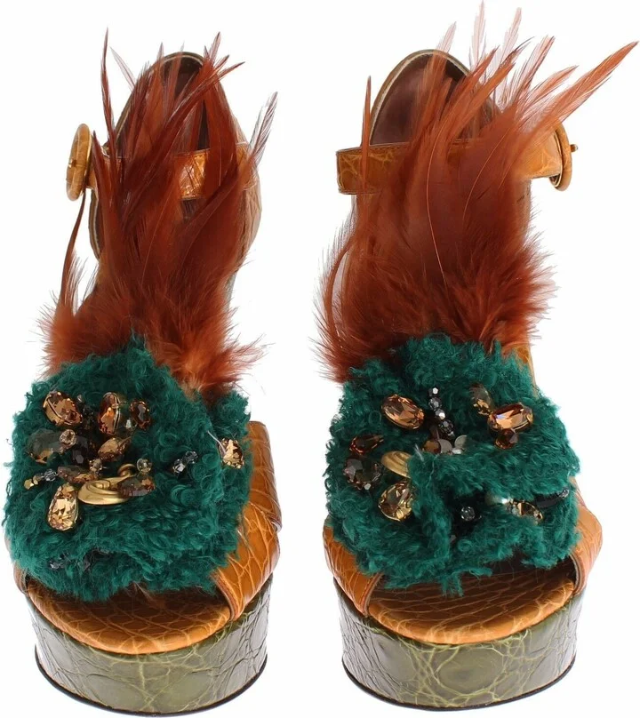 Orange Leather Crystal Platform Sandal Women's Shoes - Image 2