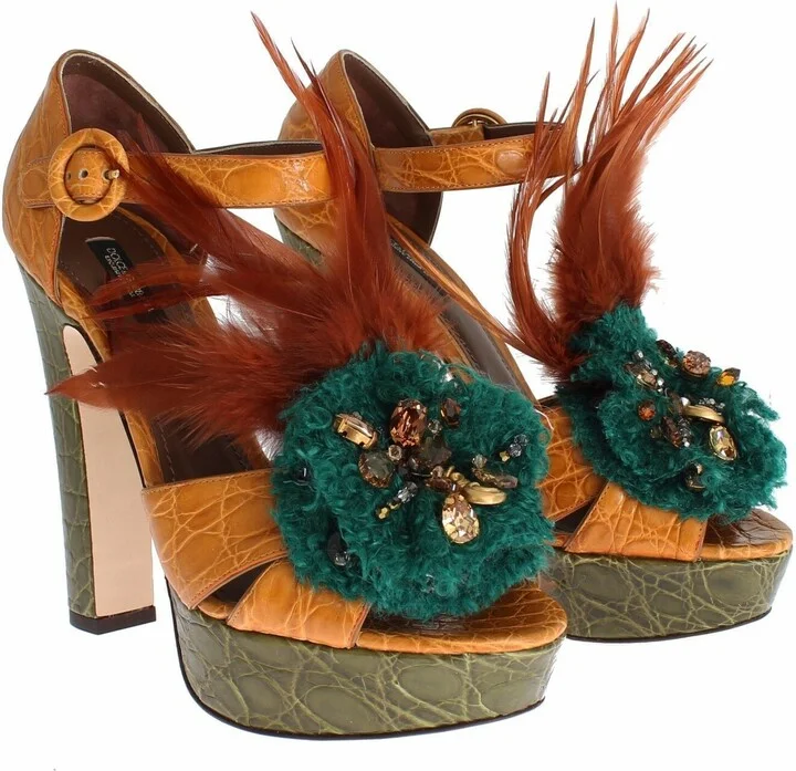 Orange Leather Crystal Platform Sandal Women's Shoes - Image 3