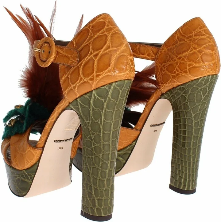 Orange Leather Crystal Platform Sandal Women's Shoes - Image 4