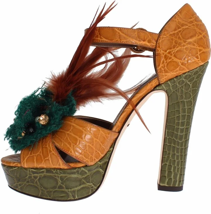 Orange Leather Crystal Platform Sandal Women's Shoes - Image 5
