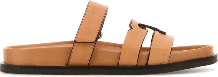 Orange Leather Lines Slippers