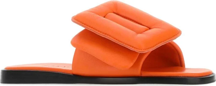 Orange Leather Puffy Slippers - Image 2