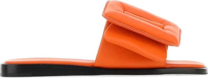 Orange Leather Puffy Slippers