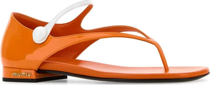 Orange Leather Thong Sandals - Image 2