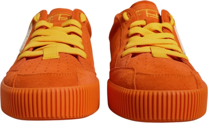 Orange Miami Leather Low Top Sneakers Men's Shoes - Image 2