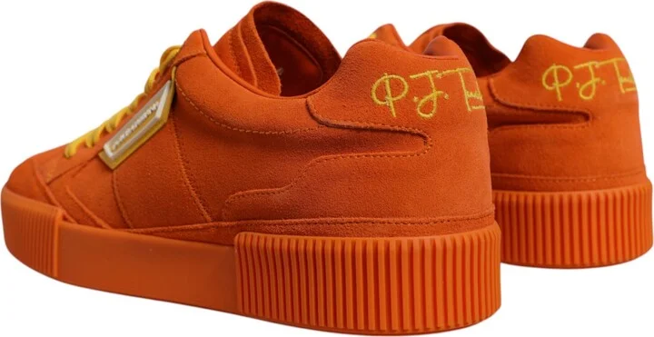 Orange Miami Leather Low Top Sneakers Men's Shoes - Image 4