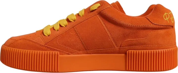 Orange Miami Leather Low Top Sneakers Men's Shoes - Image 5