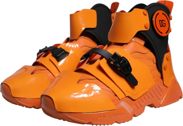 Orange Multi Panel Chunky High Top Sneakers Men's Shoes - Image 3