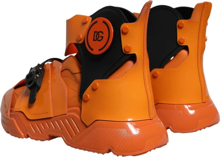 Orange Multi Panel Chunky High Top Sneakers Men's Shoes - Image 4