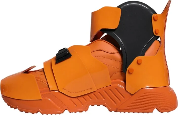 Orange Multi Panel Chunky High Top Sneakers Men's Shoes - Image 5