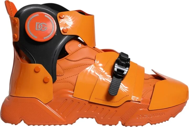 Orange Multi Panel Chunky High Top Sneakers Men's Shoes