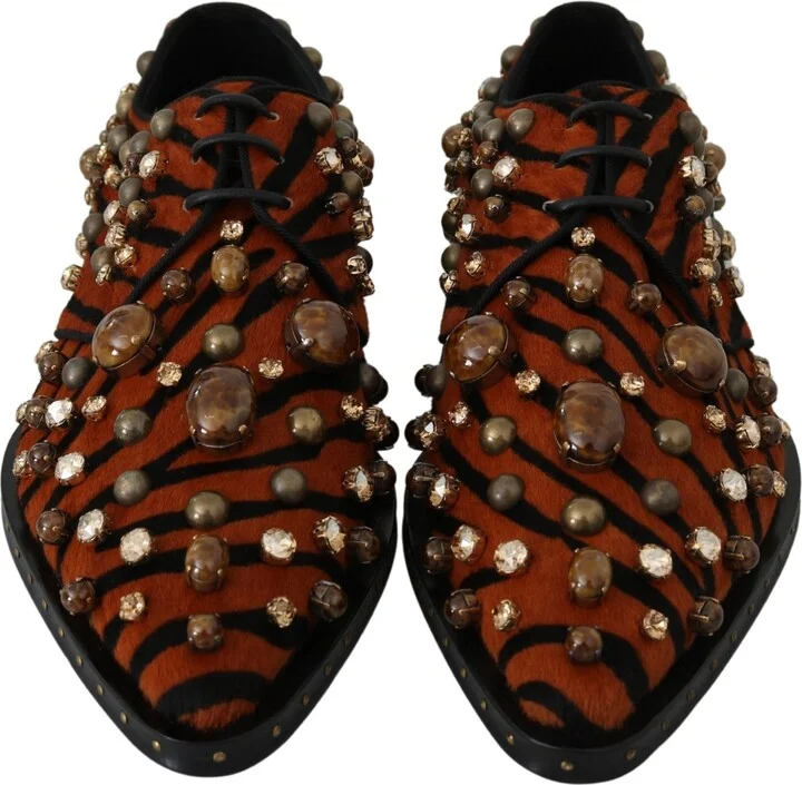 Orange Pony Hair Crystal Dress Broque Women's Shoes - Image 3