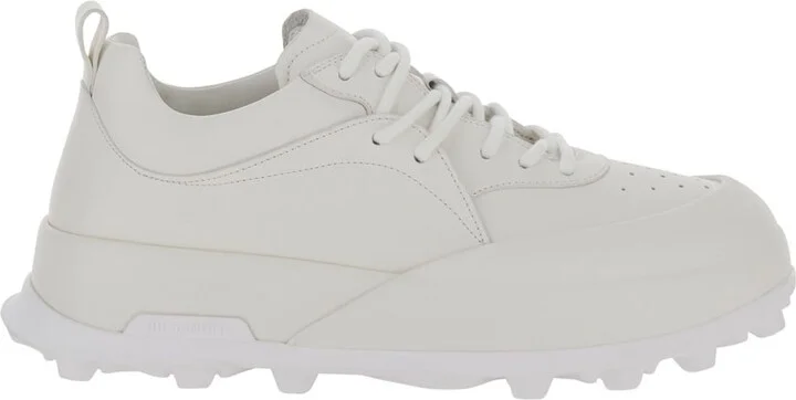 'orb' White Low Top Sneakers With Cleated Sole In Leather Man
