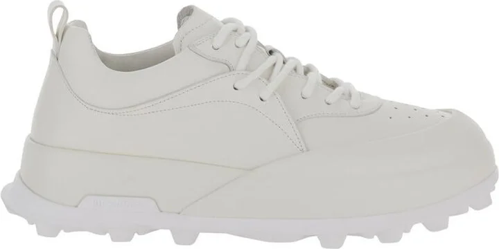 'Orb' White Low Top Sneakers With Cleated Sole In Leather Man