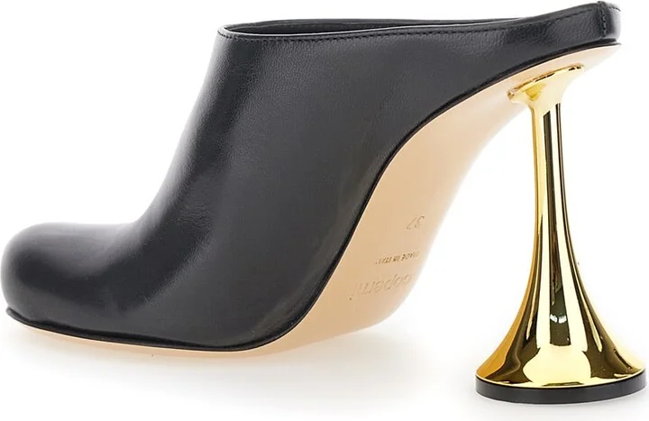 'orchestra' Black Mules With Sculpted Heel In Smooth Leather Woman - Image 3