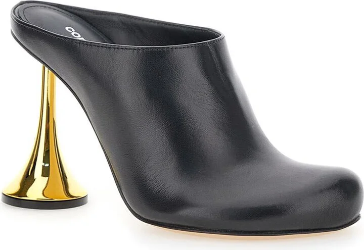 'Orchestra' Black Mules With Sculpted Heel In Smooth Leather Woman - Image 2