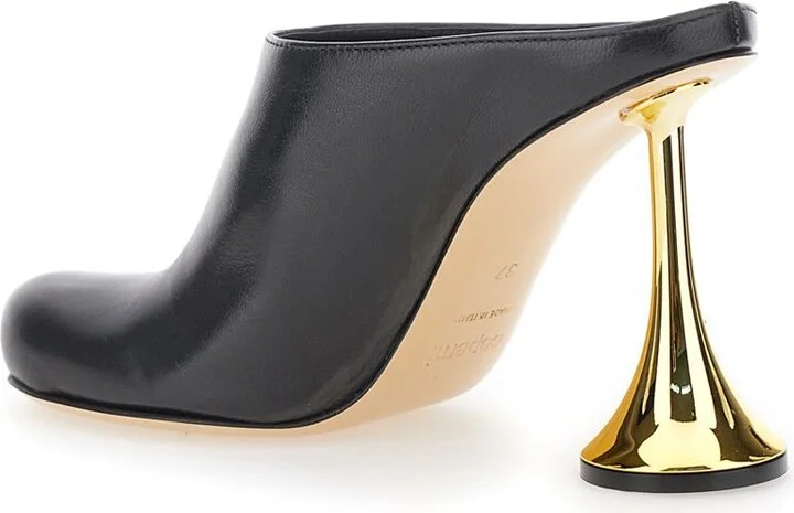 'Orchestra' Black Mules With Sculpted Heel In Smooth Leather Woman - Image 3