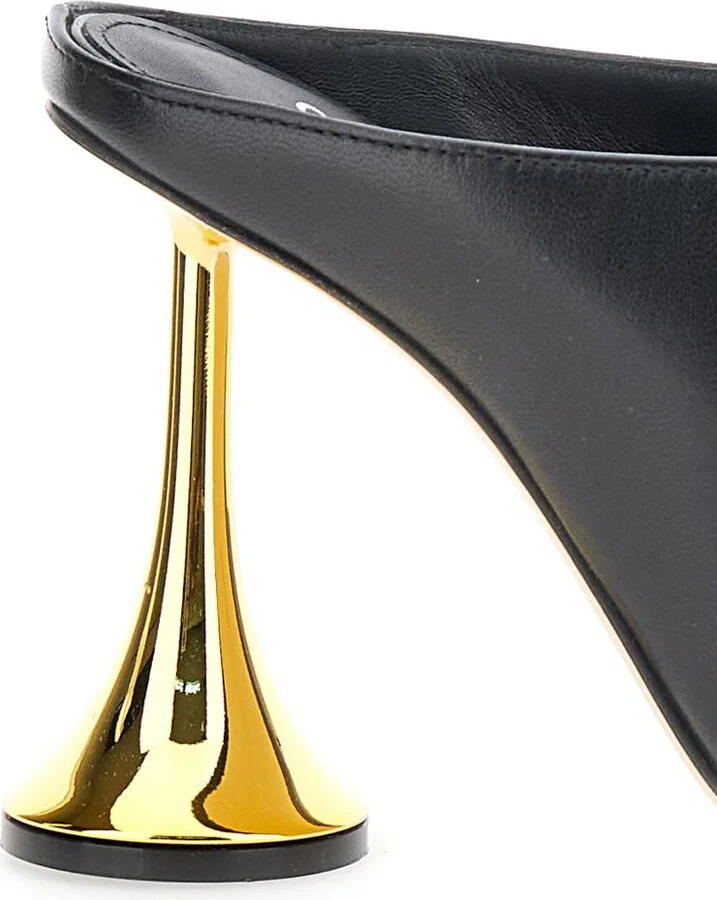 'Orchestra' Black Mules With Sculpted Heel In Smooth Leather Woman - Image 4