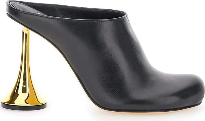 'orchestra' Black Mules With Sculpted Heel In Smooth Leather Woman