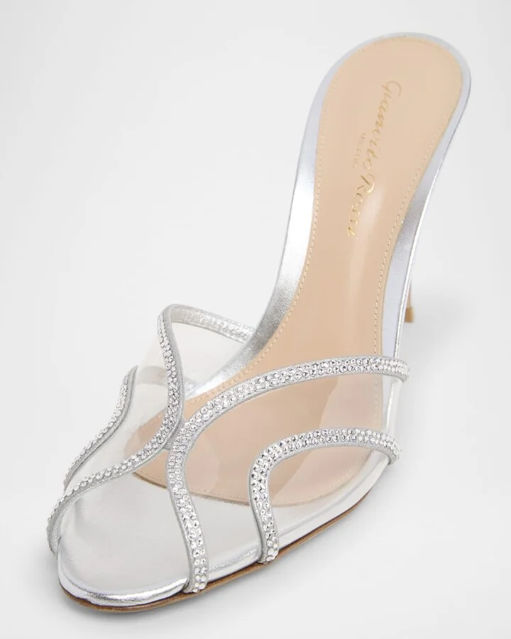 Organza Embellished Plexi Slide Mule Pumps - Image 3
