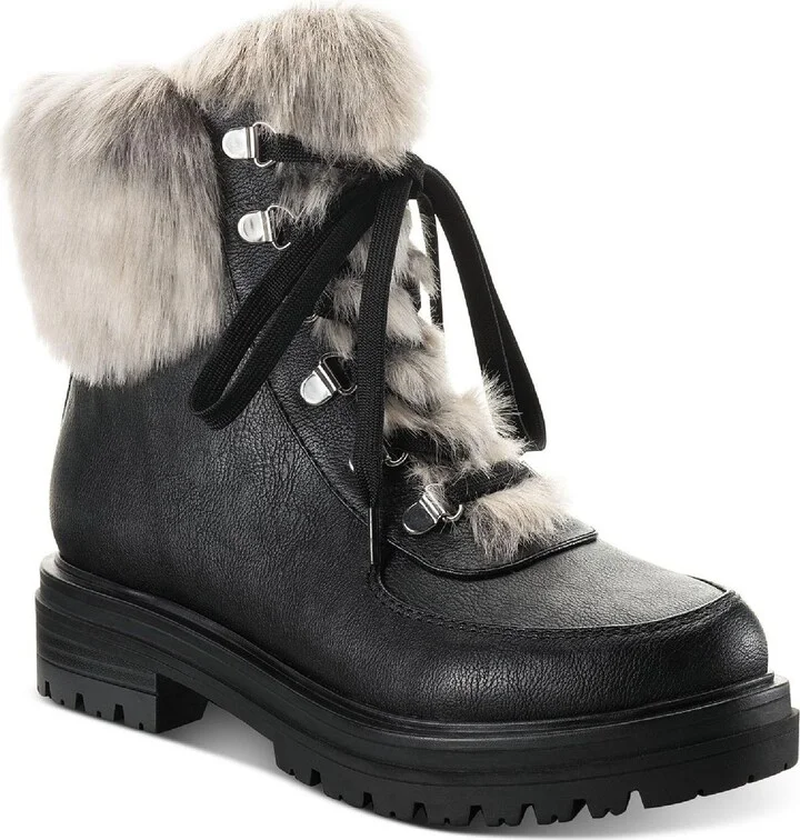Orlaa Womens Faux Leather Cold Weather Combat & Lace-up Boots