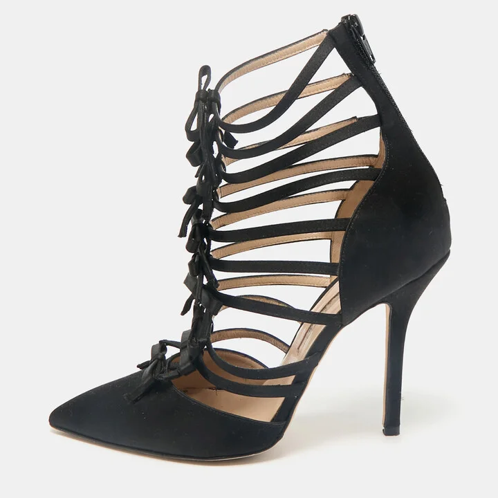 Oscar de la Renta Black Satin Strappy Pumps Size 38