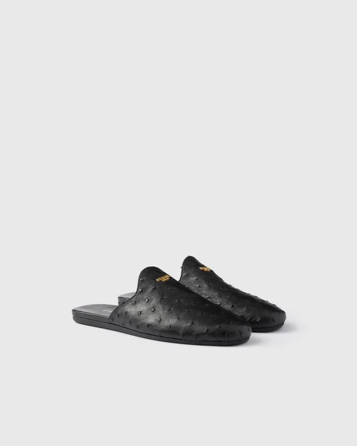 Ostrich leather mules