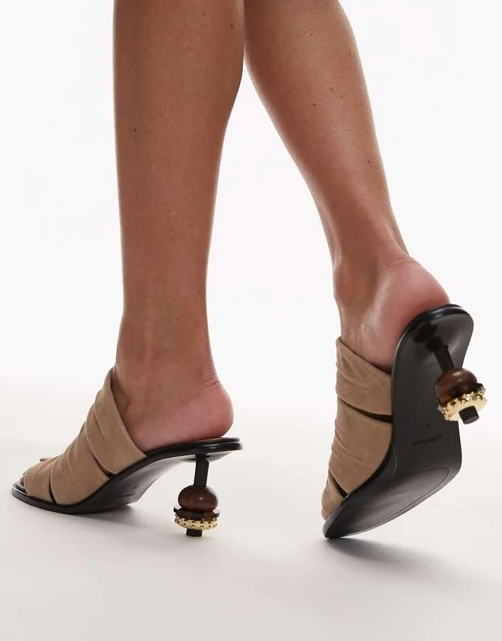 & Other Stories ball detail statement sandalette suede sandals in light beige - Image 3