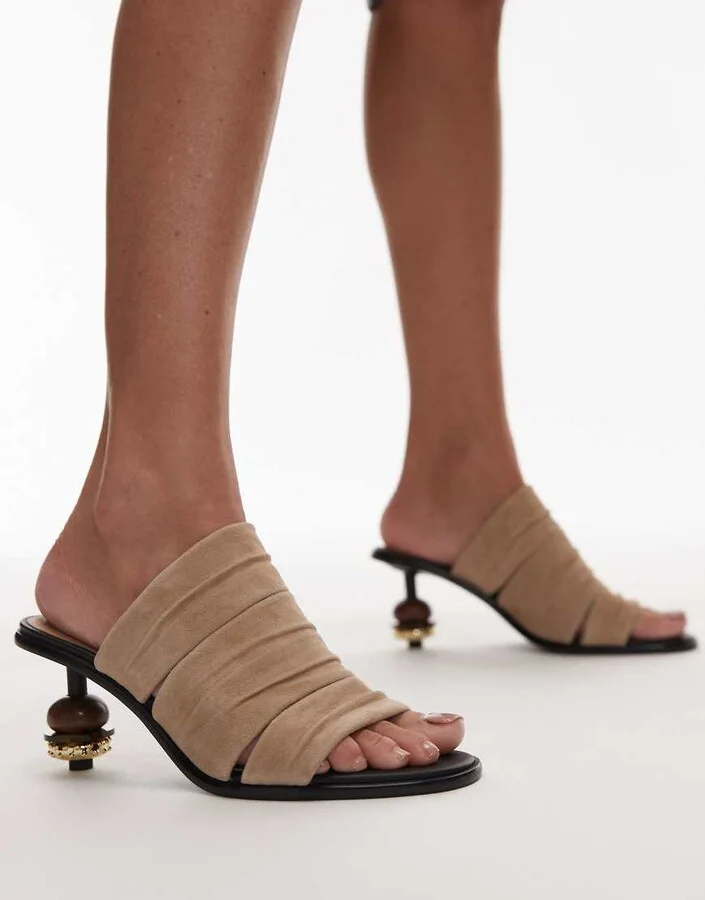 & Other Stories ball detail statement sandalette suede sandals in light beige