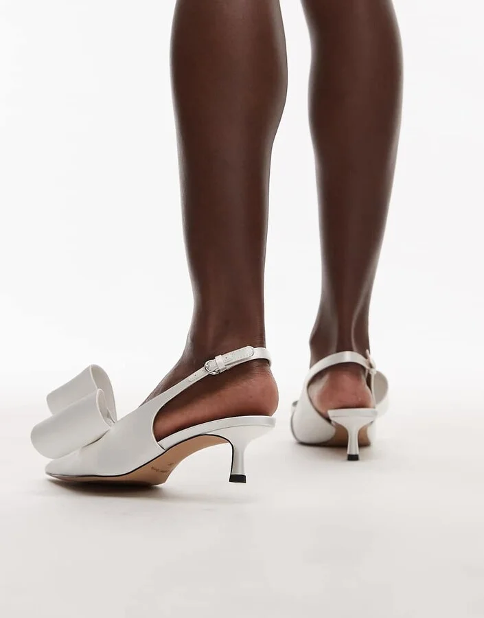 & Other Stories Bridal slingback kitten heels with rhinestone bow in white - Image 2