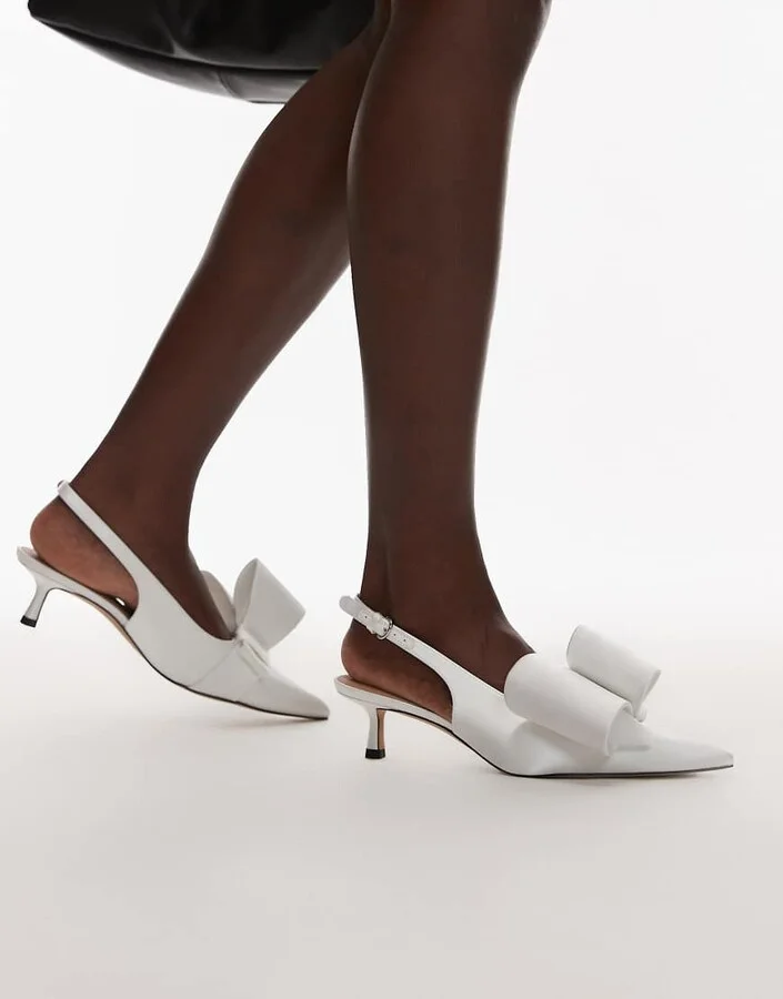 & Other Stories Bridal slingback kitten heels with rhinestone bow in white - Image 3