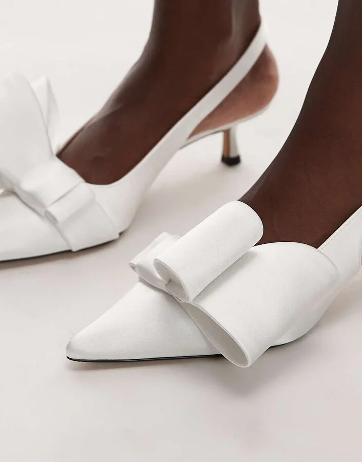 & Other Stories Bridal slingback kitten heels with rhinestone bow in white - Image 4