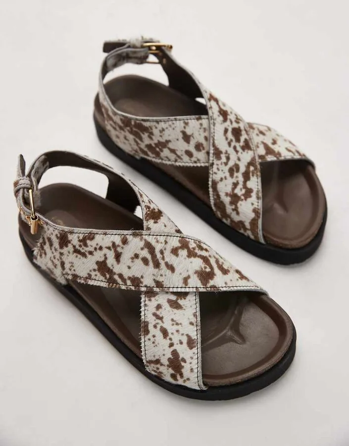 & Other Stories cross over leather suede sandals in hairy brown cow print - Image 2
