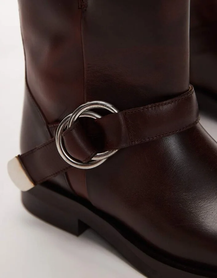 & Other Stories leather biker boots with square toe in brown - Image 2