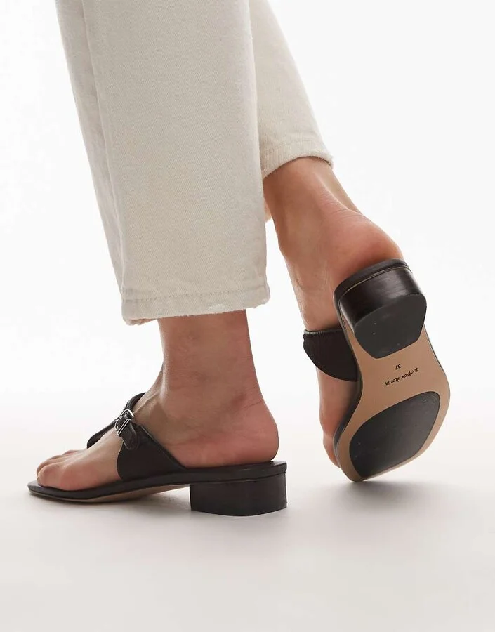 & Other Stories leather buckle sandals in hairy dark brown - Image 3