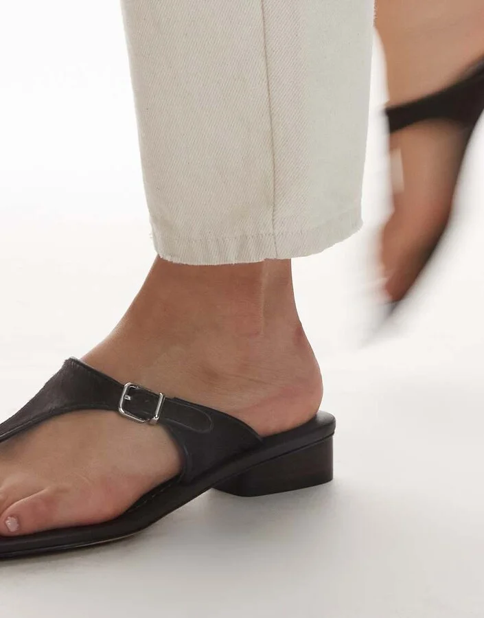 & Other Stories leather buckle sandals in hairy dark brown - Image 4