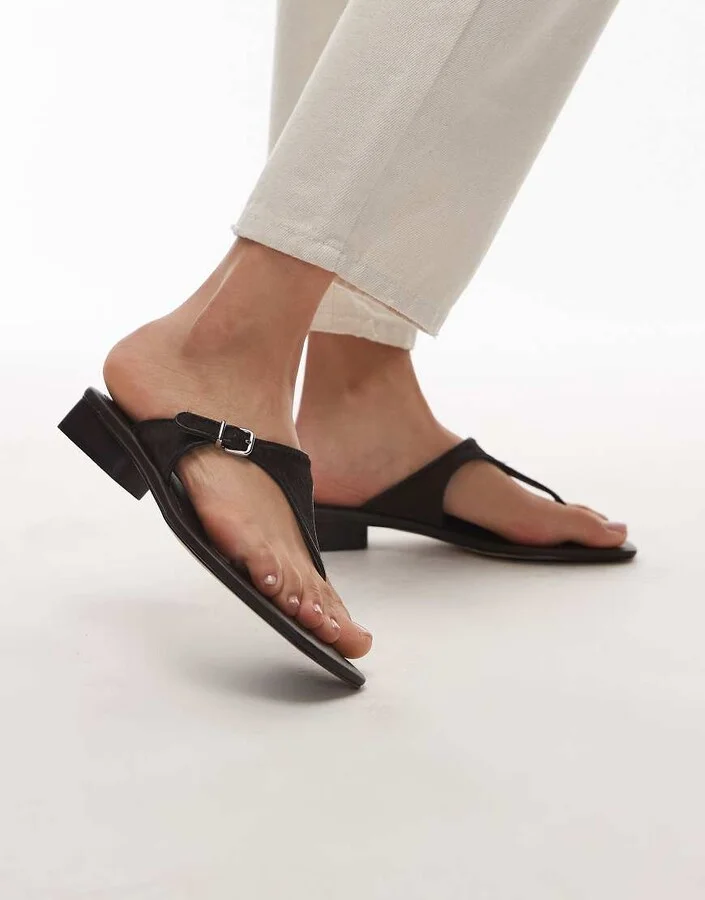 & Other Stories leather buckle sandals in hairy dark brown