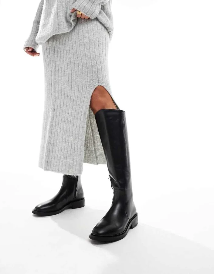 & Other Stories leather flat boots in black