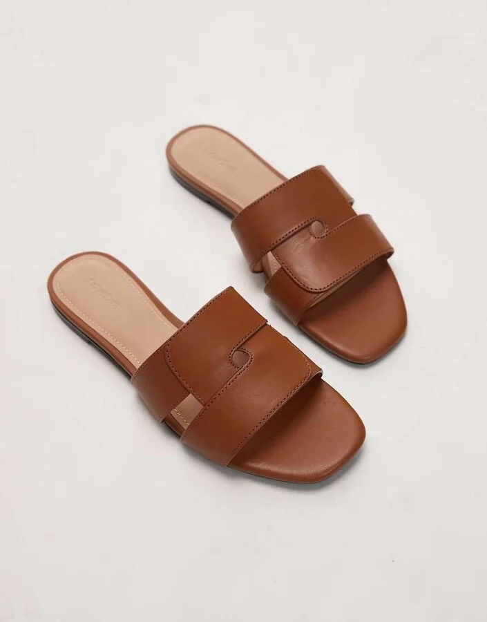& Other Stories leather flat square block sandals in brown - Image 2