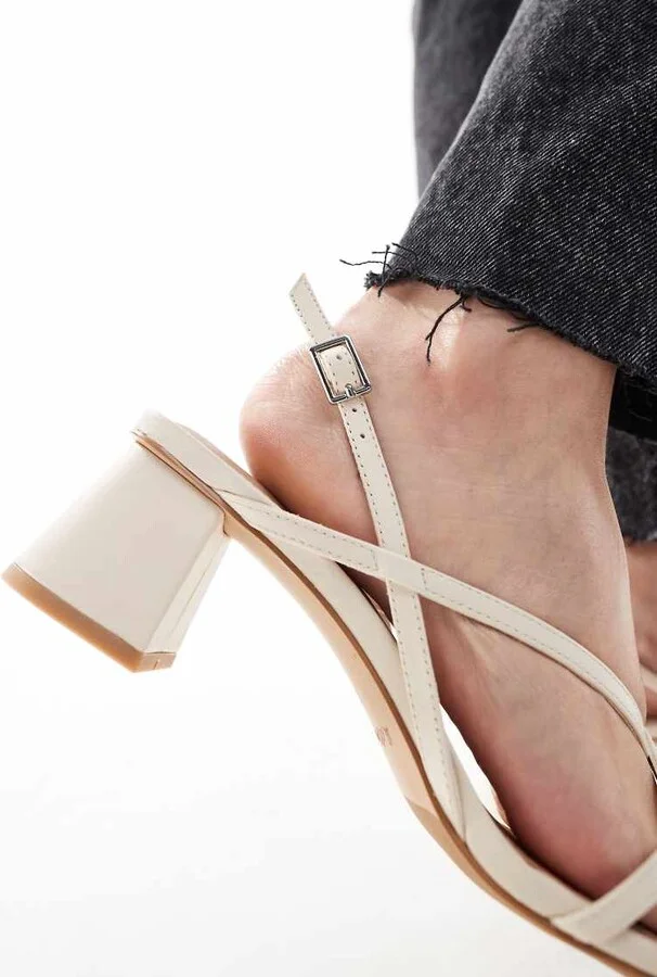 & Other Stories leather heeled strappy sandals in off - Image 3