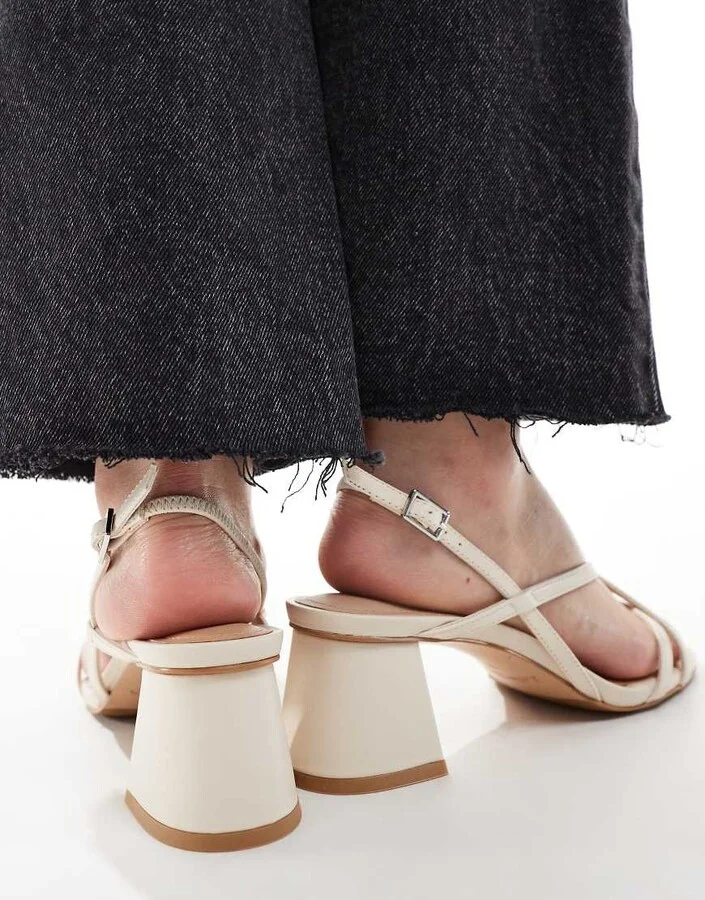 & Other Stories leather heeled strappy sandals in off - Image 4