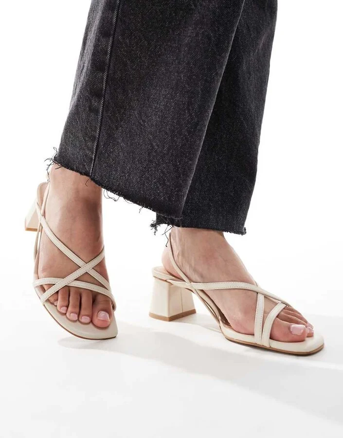 & Other Stories leather heeled strappy sandals in off