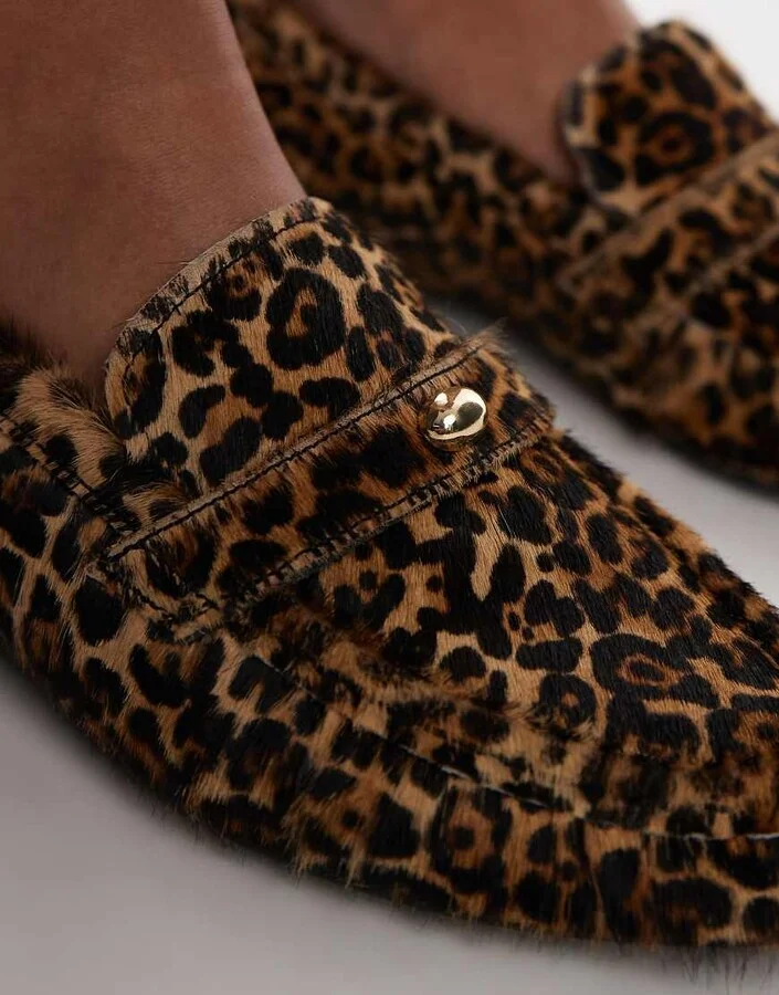 & Other Stories leather loafers in textured leopard with gold details - Image 2