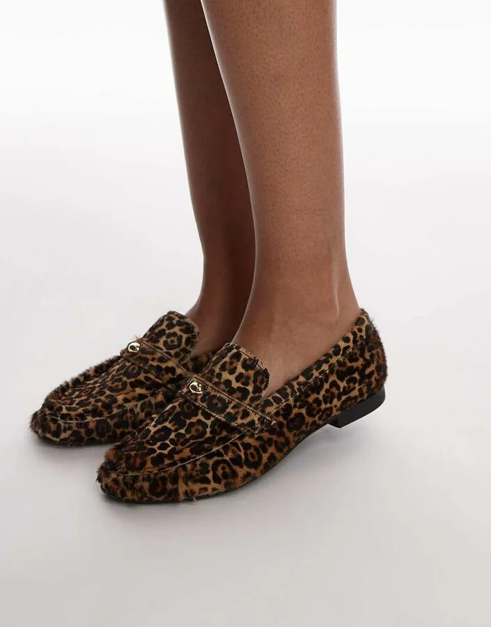 & Other Stories leather loafers in textured leopard with gold details
