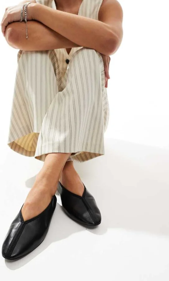 & Other Stories leather pointed ballet flats with front seam detail in black