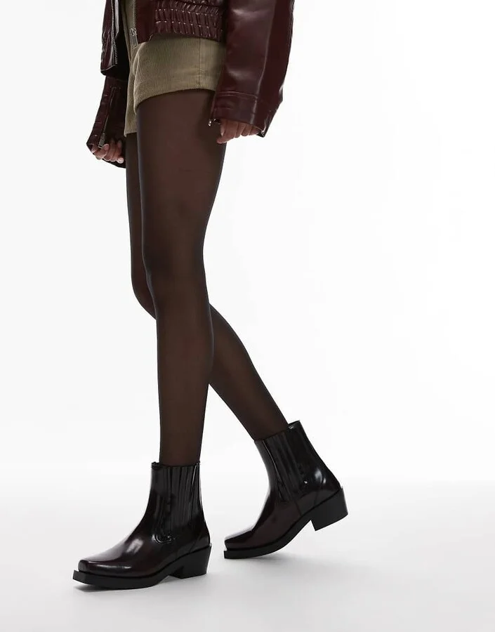 & Other Stories leather square toe western boots in dark red - Image 3