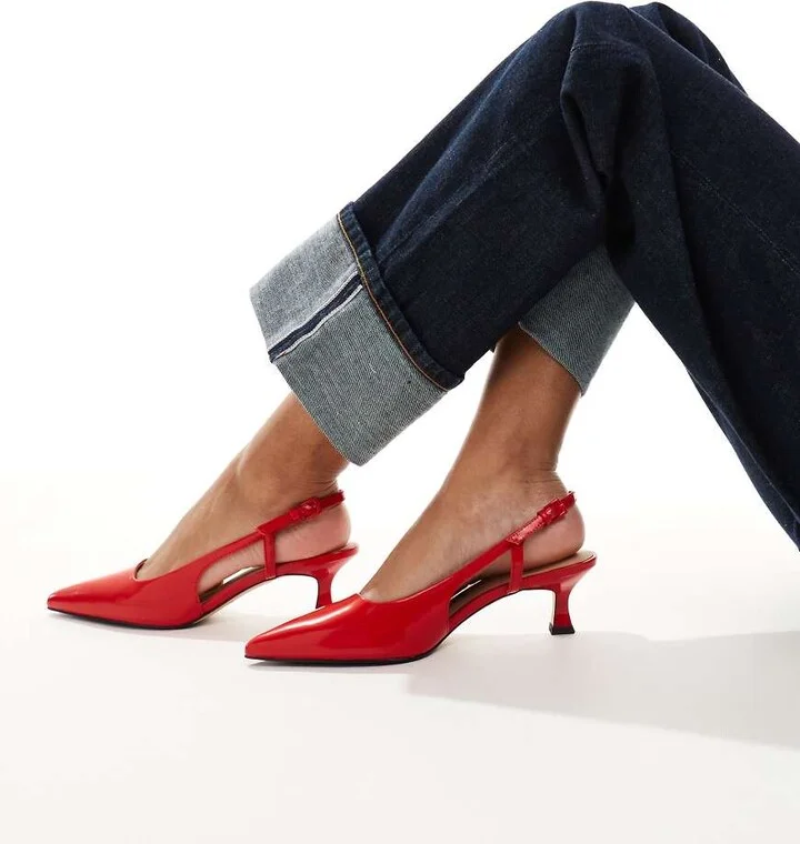 & Other Stories pointed slingback heeled pumps in red - Image 3